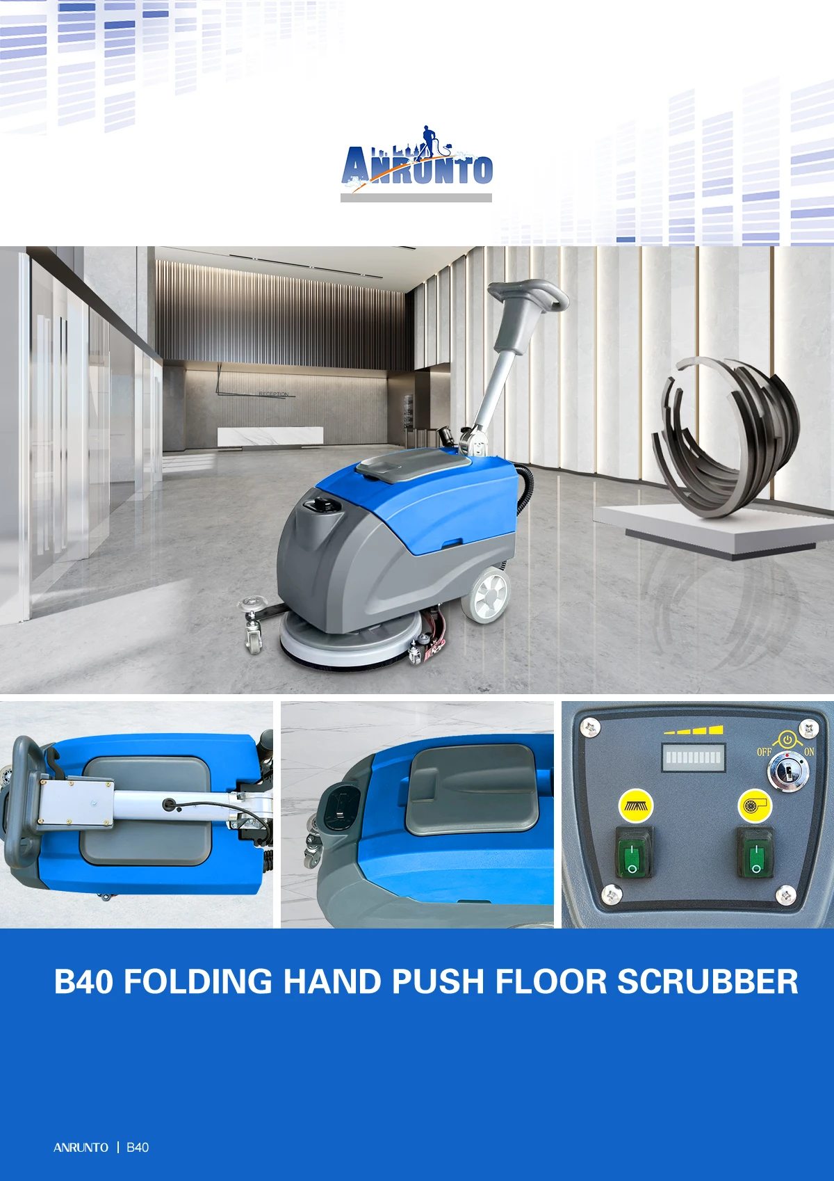 B40 FOLDING HAND PUSH FLOOR SCRUBBER B40 Foldable Hand Push Floor Scrubber