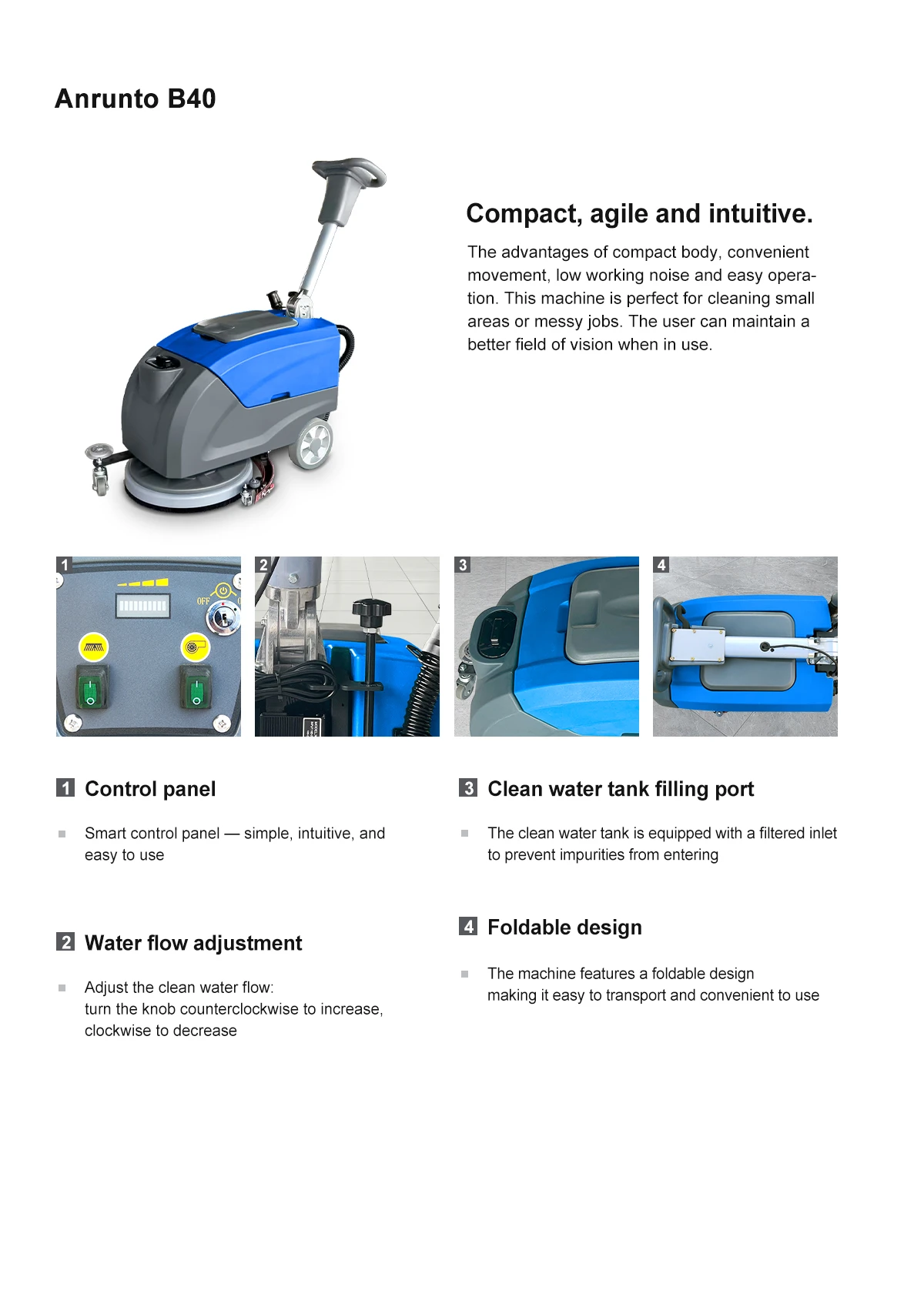 B40 FOLDING HAND PUSH FLOOR SCRUBBER B40 Foldable Hand Push Floor Scrubber