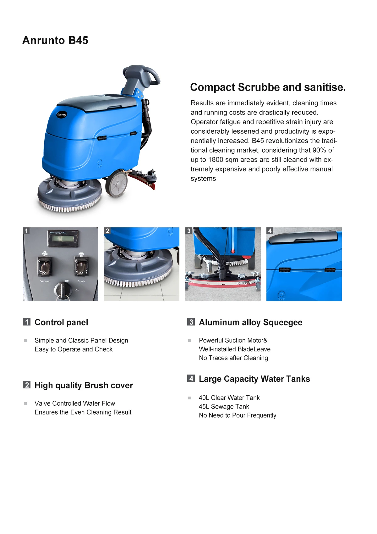 B45 FOLDING HAND PUSH FLOOR SCRUBBER B45 Walk Behind Floor Scrubber