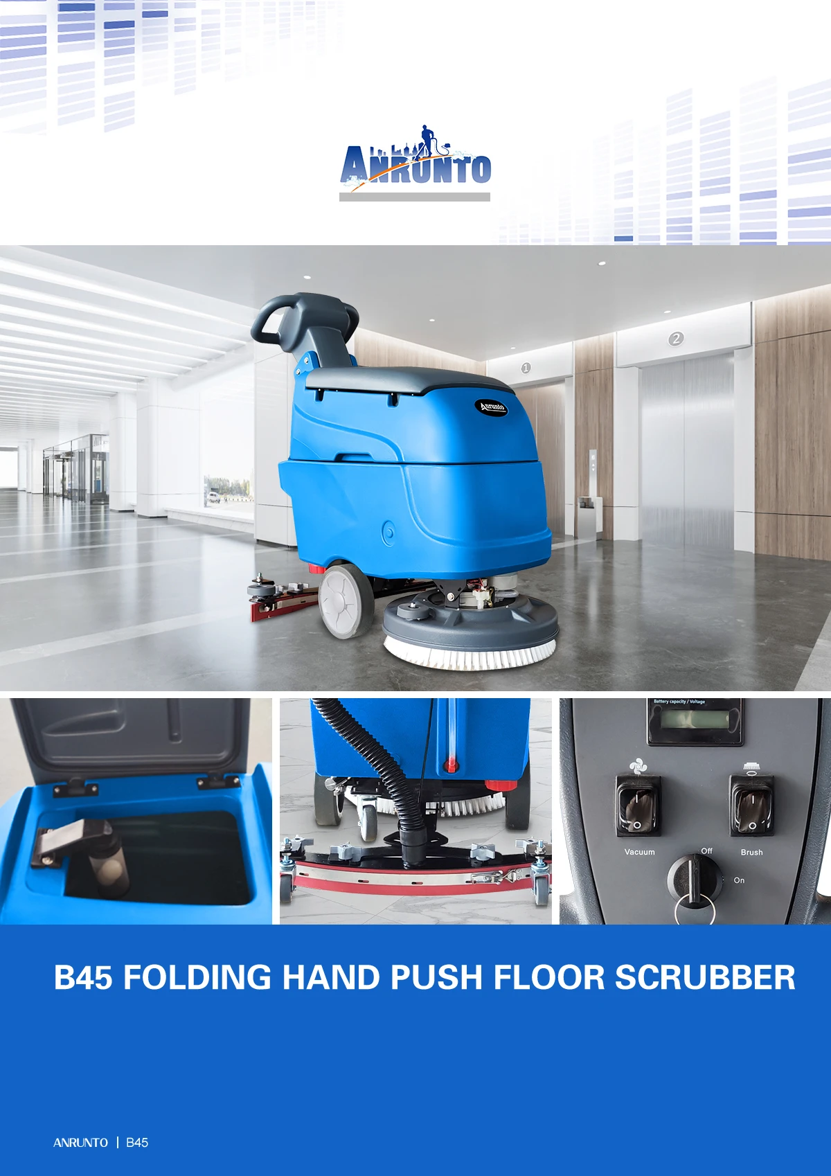 B45 FOLDING HAND PUSH FLOOR SCRUBBER B45 Walk Behind Floor Scrubber