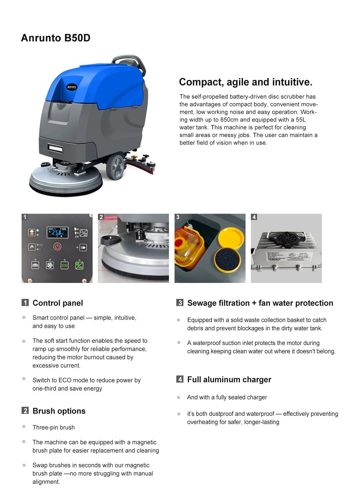 B50D Two Methods For Self-driving Floor Scrubber B50D Self-driving Walk Behind Floor Scrubber